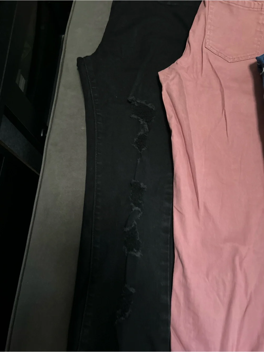 Girls Trio: Black Distressed Jeans, Dusty Pink Pants & Blue Emoji Print jeans
